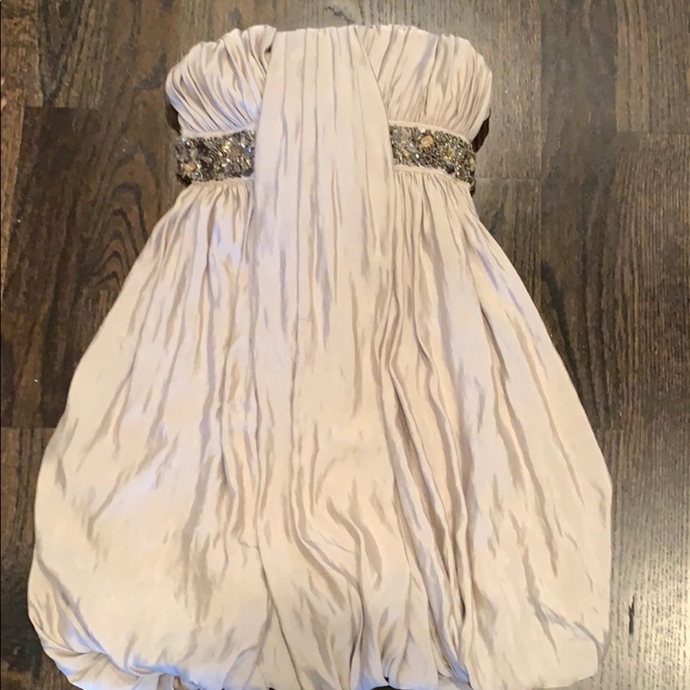 ALL SAINTS Leona Strapless Silk Dress in Oyster 2